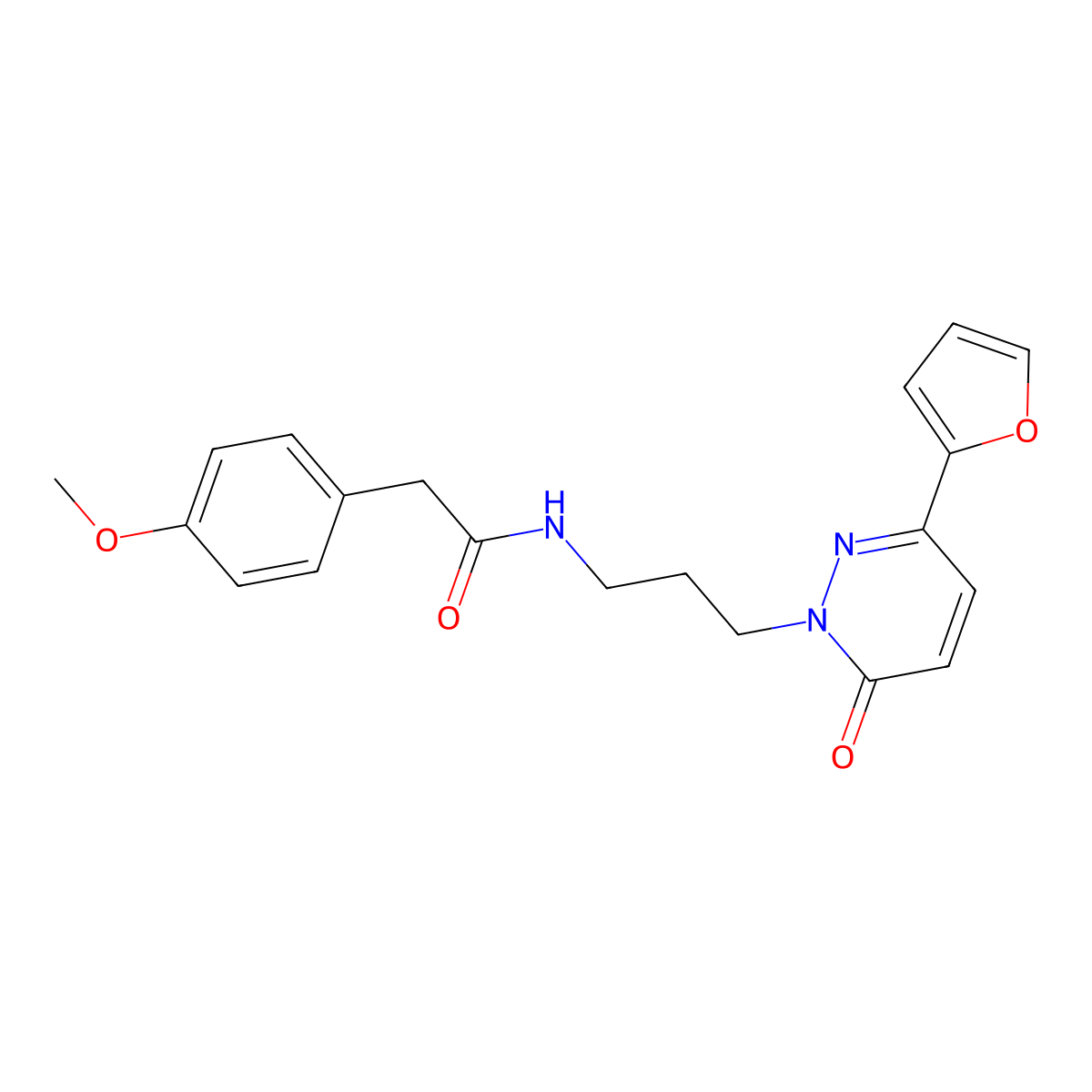 N-{3-[3-(furan-2-yl)-6-oxo-1,6-dihydropyridazin-1-yl]propyl}-2-(4-methoxyphenyl)acetamide molecular structure, CAS 1021225-29-5