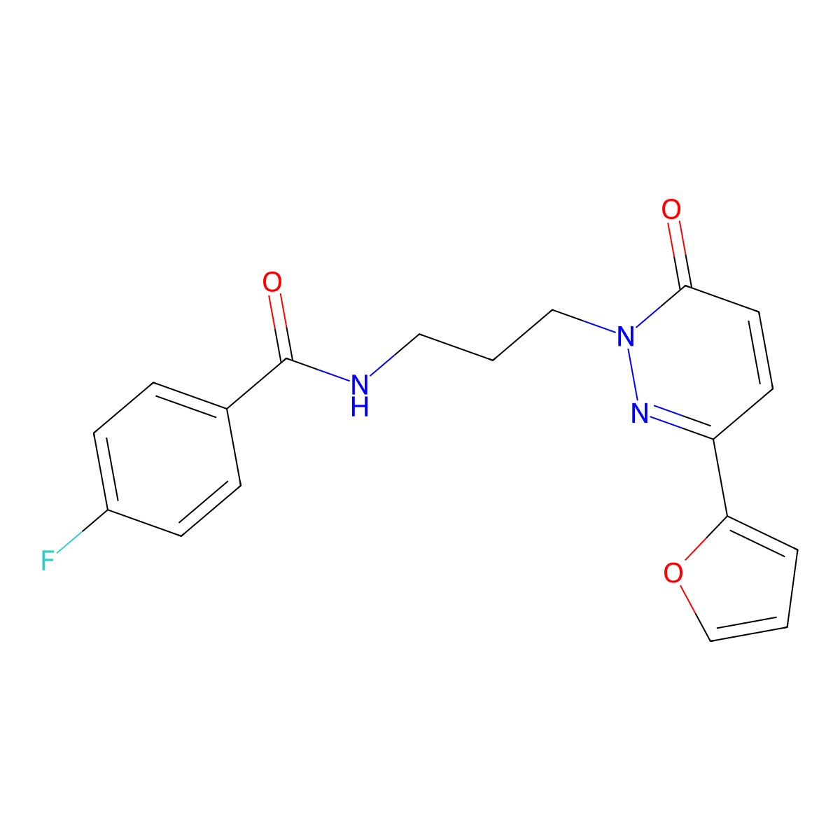 4-fluoro-N-{3-[3-(furan-2-yl)-6-oxo-1,6-dihydropyridazin-1-yl]propyl}benzamide molecular structure, CAS 1021225-32-0