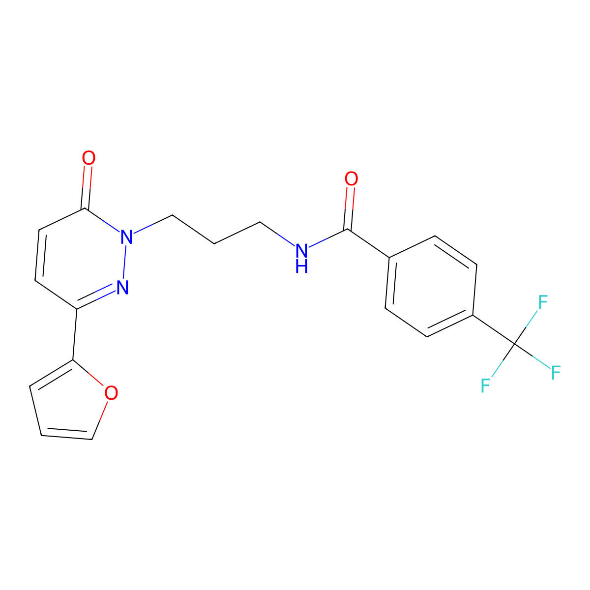 N-{3-[3-(furan-2-yl)-6-oxo-1,6-dihydropyridazin-1-yl]propyl}-4-(trifluoromethyl)benzamide molecular structure, CAS 1021225-38-6