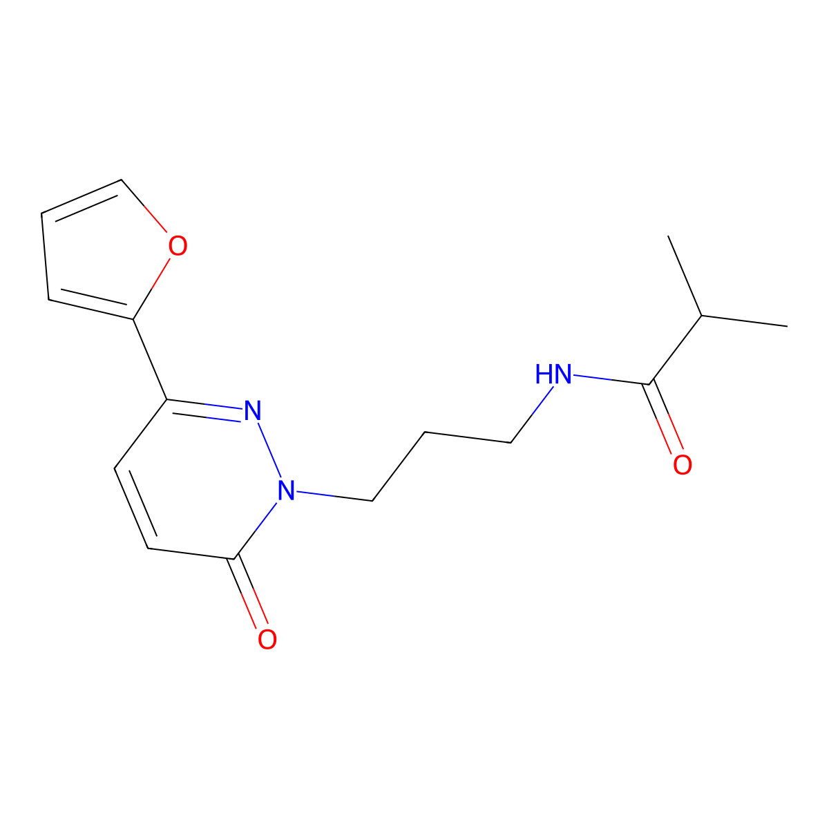 N-{3-[3-(furan-2-yl)-6-oxo-1,6-dihydropyridazin-1-yl]propyl}-2-methylpropanamide molecular structure, CAS 1021225-41-1