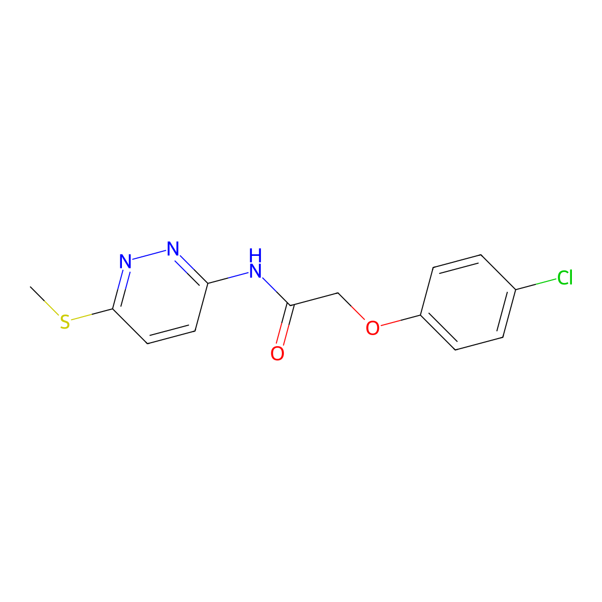2-(4-chlorophenoxy)-N-(6-(methylthio)pyridazin-3-yl)acetamide molecular structure, CAS 1021225-46-6