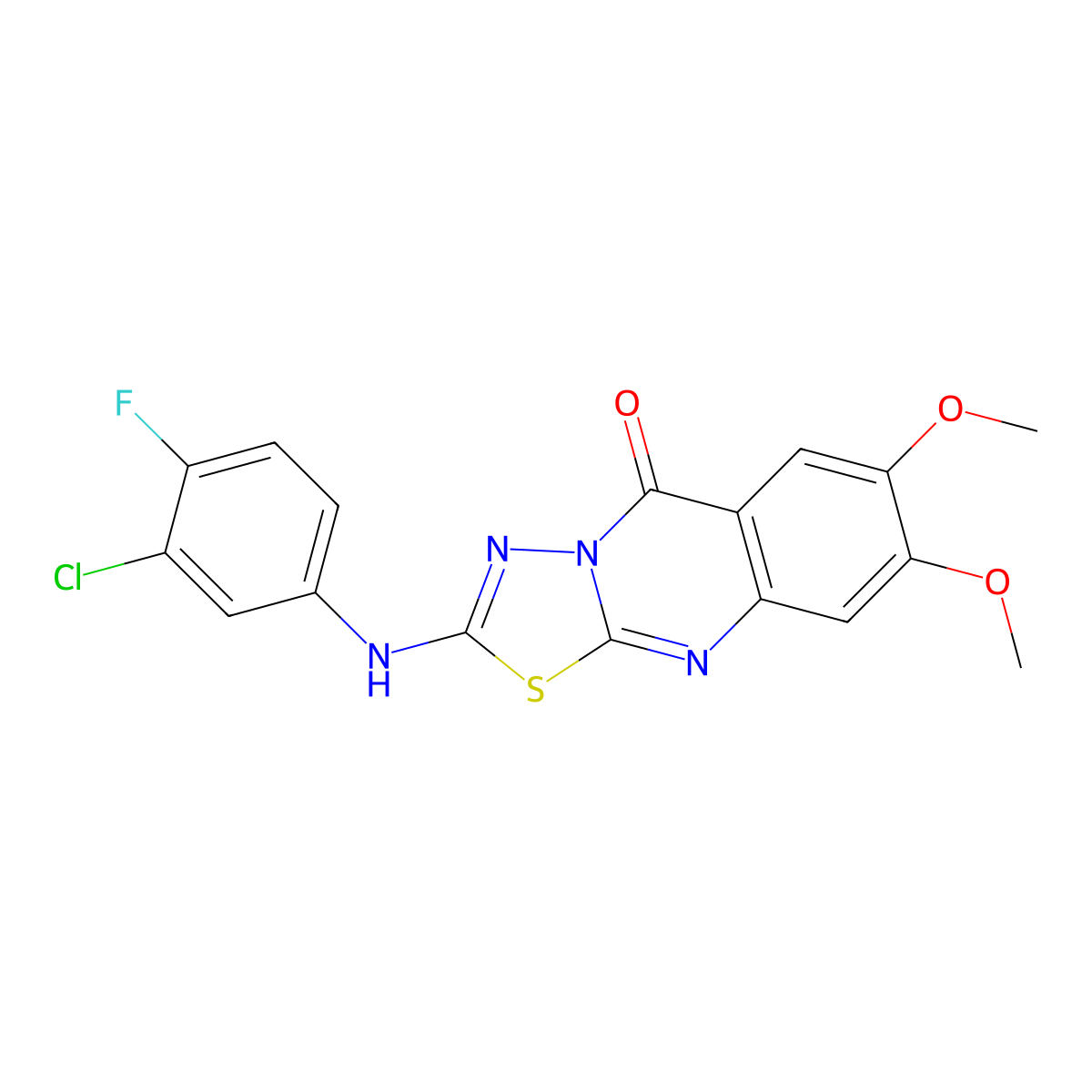 2-[(3-chloro-4-fluorophenyl)amino]-7,8-dimethoxy-5H-[1,3,4]thiadiazolo[2,3-b]quinazolin-5-one molecular structure, CAS 1021225-52-4