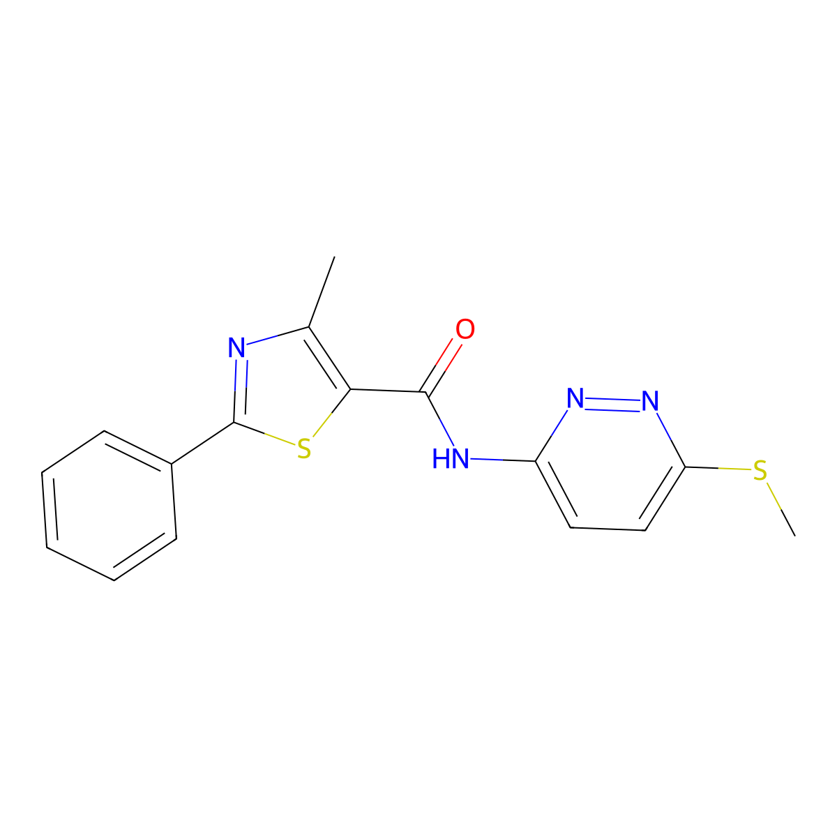 4-methyl-N-(6-(methylthio)pyridazin-3-yl)-2-phenylthiazole-5-carboxamide molecular structure, CAS 1021225-53-5