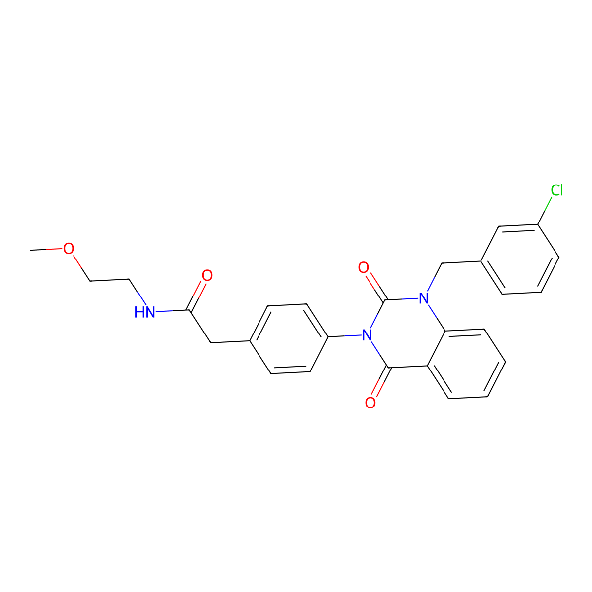 2-(4-(1-(3-chlorobenzyl)-2,4-dioxo-1,2-dihydroquinazolin-3(4H)-yl)phenyl)-N-(2-methoxyethyl)acetamide molecular structure, CAS 1021225-55-7