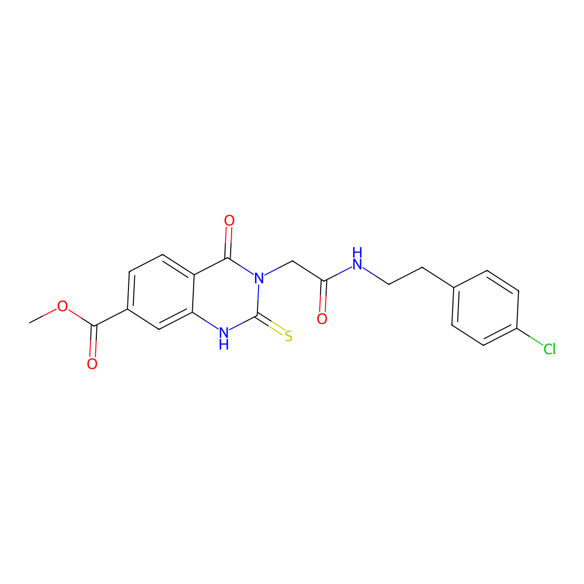 Methyl 3-({[2-(4-chlorophenyl)ethyl]carbamoyl}methyl)-4-oxo-2-sulfanylidene-1,2,3,4-tetrahydroquinazoline-7-carboxylate molecular structure, CAS 1021225-59-1