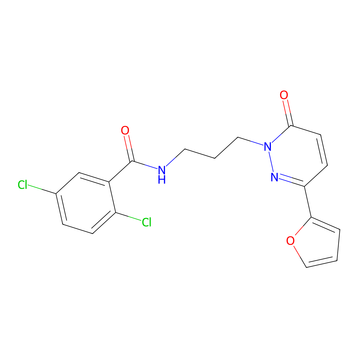 2,5-dichloro-N-{3-[3-(furan-2-yl)-6-oxo-1,6-dihydropyridazin-1-yl]propyl}benzamide molecular structure, CAS 1021225-66-0