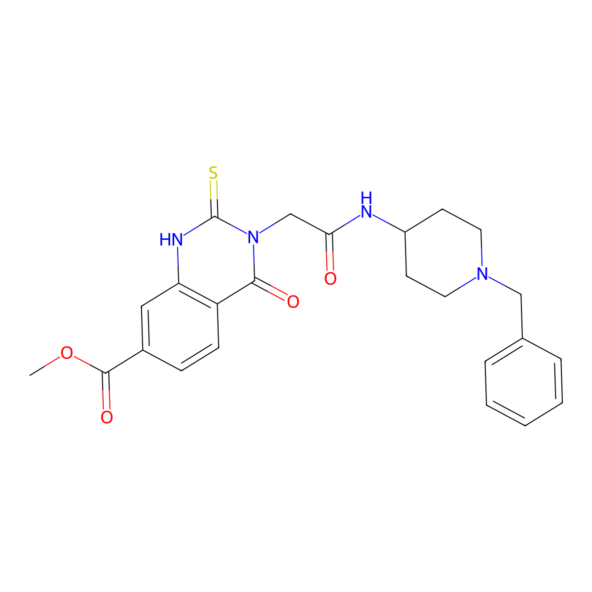 Methyl 3-{[(1-benzylpiperidin-4-yl)carbamoyl]methyl}-4-oxo-2-sulfanylidene-1,2,3,4-tetrahydroquinazoline-7-carboxylate molecular structure, CAS 1021225-67-1