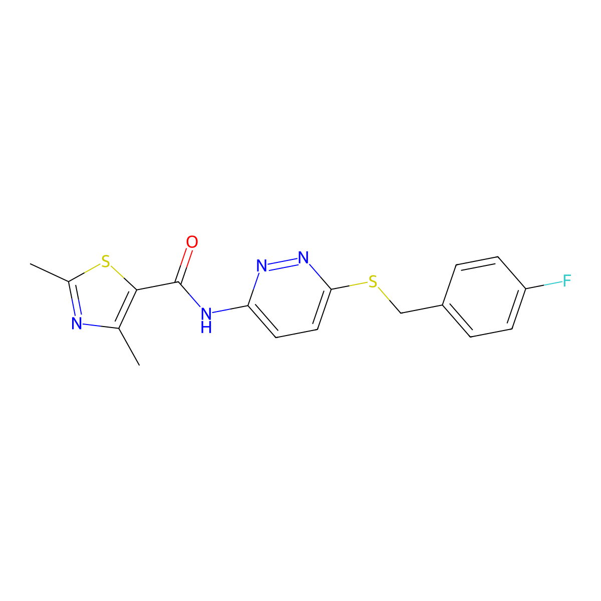 N-(6-((4-fluorobenzyl)thio)pyridazin-3-yl)-2,4-dimethylthiazole-5-carboxamide molecular structure, CAS 1021225-68-2