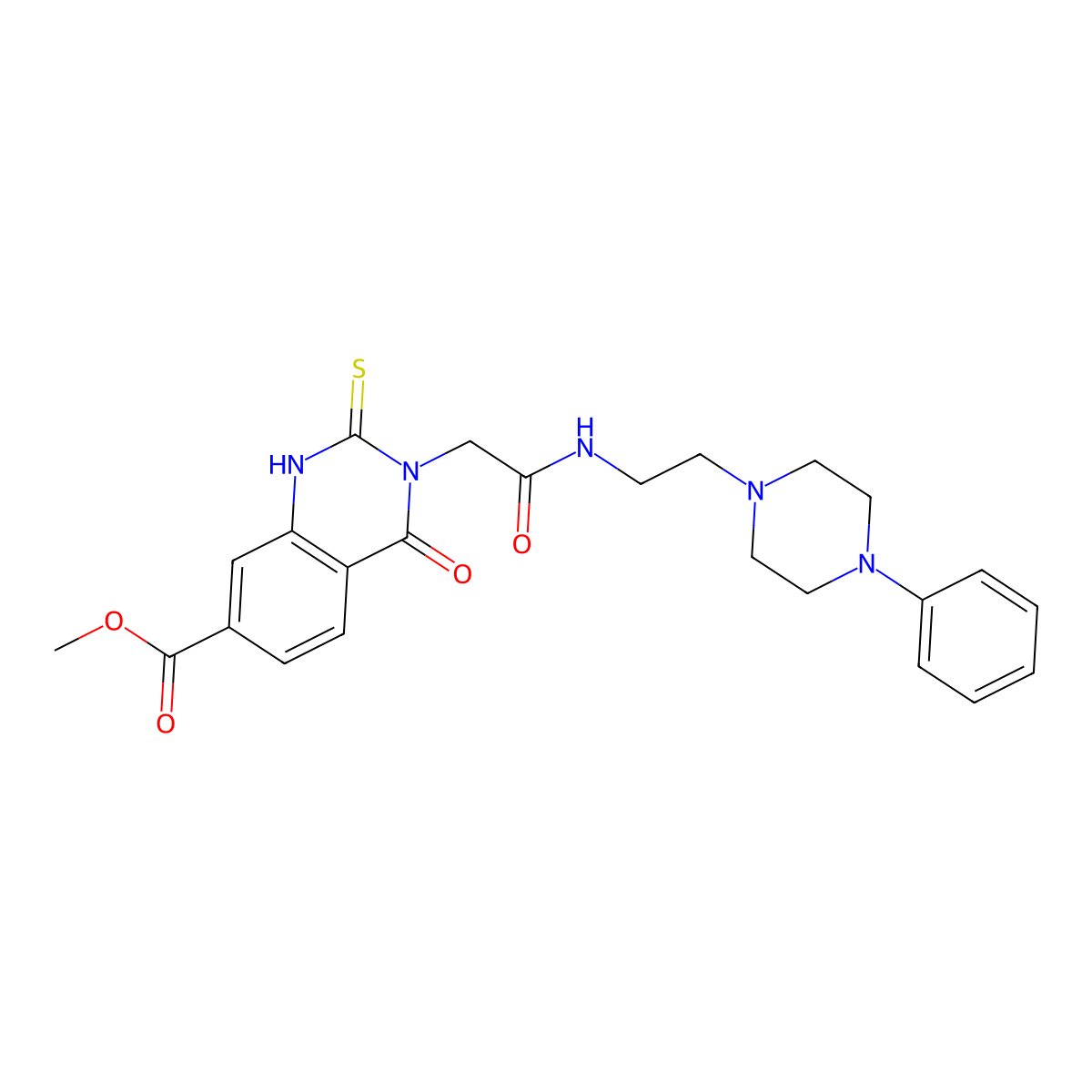 Methyl 4-oxo-3-({[2-(4-phenylpiperazin-1-yl)ethyl]carbamoyl}methyl)-2-sulfanylidene-1,2,3,4-tetrahydroquinazoline-7-carboxylate molecular structure, CAS 1021225-69-3