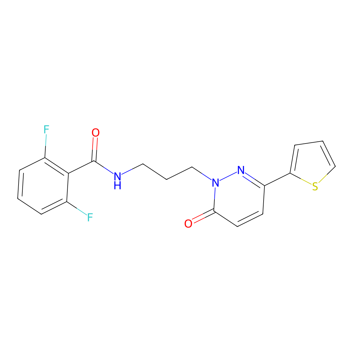 2,6-difluoro-N-{3-[6-oxo-3-(thiophen-2-yl)-1,6-dihydropyridazin-1-yl]propyl}benzamide molecular structure, CAS 1021225-72-8