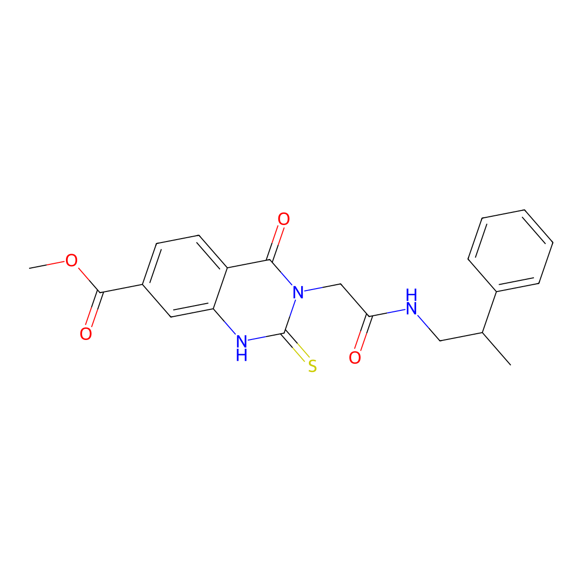 Methyl 4-oxo-3-(2-oxo-2-((2-phenylpropyl)amino)ethyl)-2-thioxo-1,2,3,4-tetrahydroquinazoline-7-carboxylate molecular structure, CAS 1021225-73-9