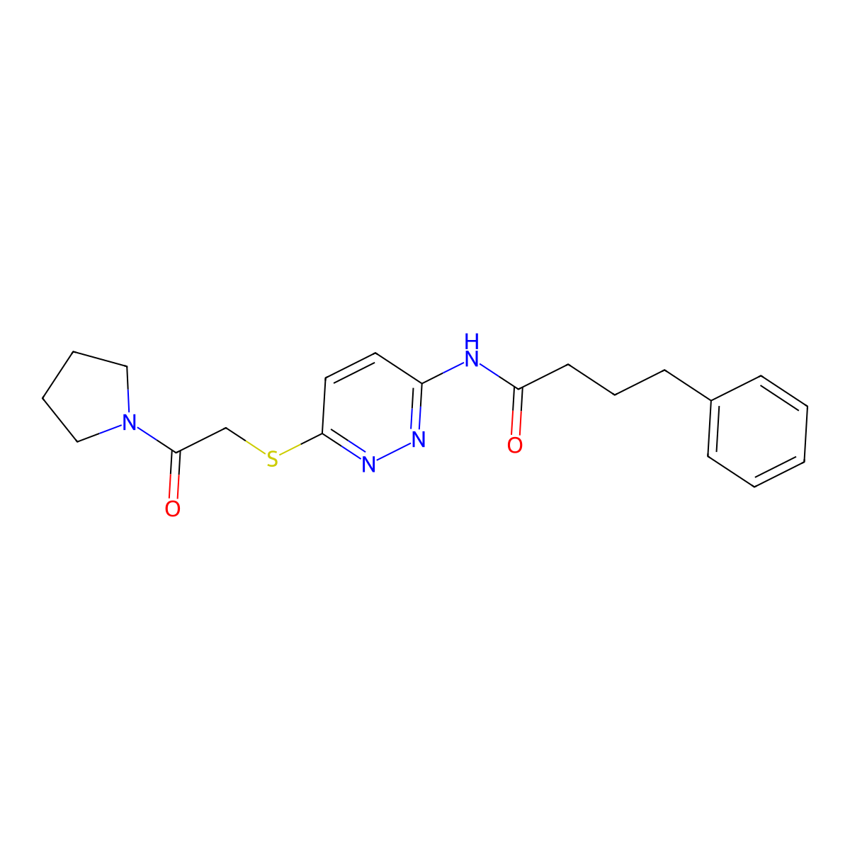 N-(6-((2-oxo-2-(pyrrolidin-1-yl)ethyl)thio)pyridazin-3-yl)-4-phenylbutanamide molecular structure, CAS 1021225-74-0