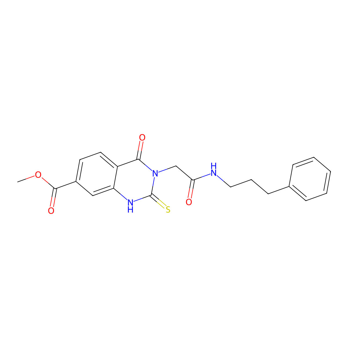 Methyl 4-oxo-3-{[(3-phenylpropyl)carbamoyl]methyl}-2-sulfanylidene-1,2,3,4-tetrahydroquinazoline-7-carboxylate molecular structure, CAS 1021225-77-3
