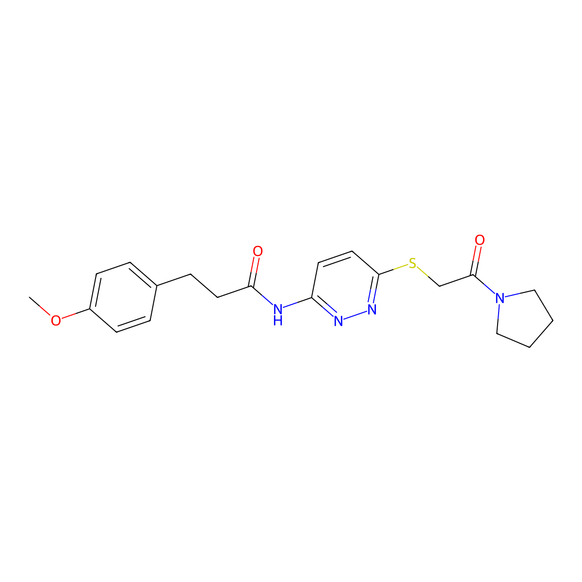 3-(4-methoxyphenyl)-N-(6-((2-oxo-2-(pyrrolidin-1-yl)ethyl)thio)pyridazin-3-yl)propanamide molecular structure, CAS 1021225-78-4
