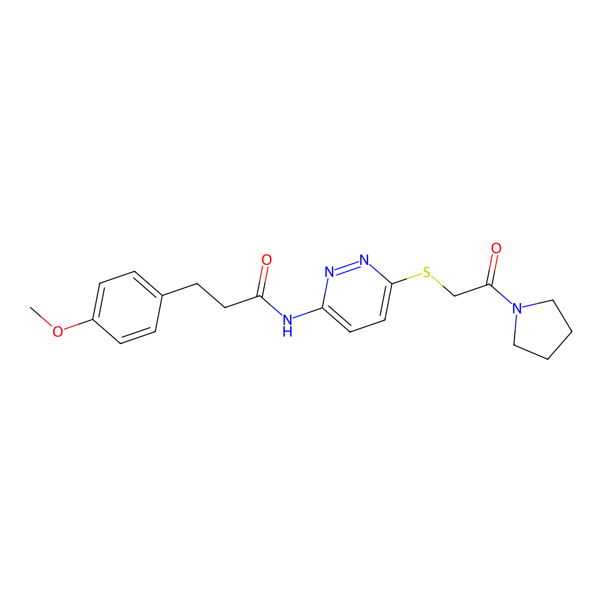3-(4-methoxyphenyl)-N-(6-((2-oxo-2-(pyrrolidin-1-yl)ethyl)thio)pyridazin-3-yl)propanamide molecular structure, CAS 1021225-78-4