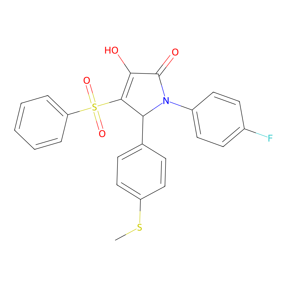 1-(4-fluorophenyl)-3-hydroxy-5-(4-(methylthio)phenyl)-4-(phenylsulfonyl)-1H-pyrrol-2(5H)-one molecular structure, CAS 1021225-79-5