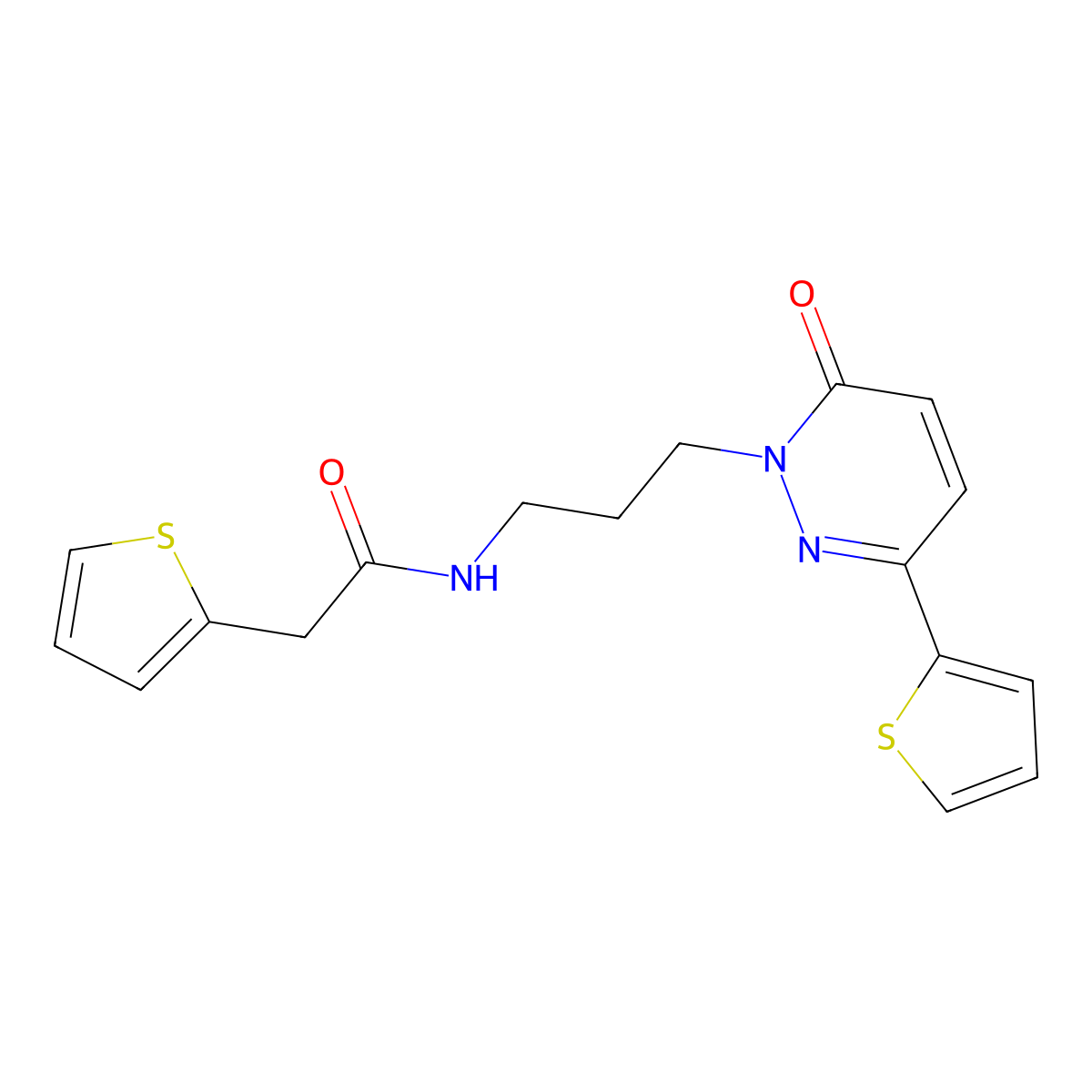 N-{3-[6-oxo-3-(thiophen-2-yl)-1,6-dihydropyridazin-1-yl]propyl}-2-(thiophen-2-yl)acetamide molecular structure, CAS 1021225-81-9