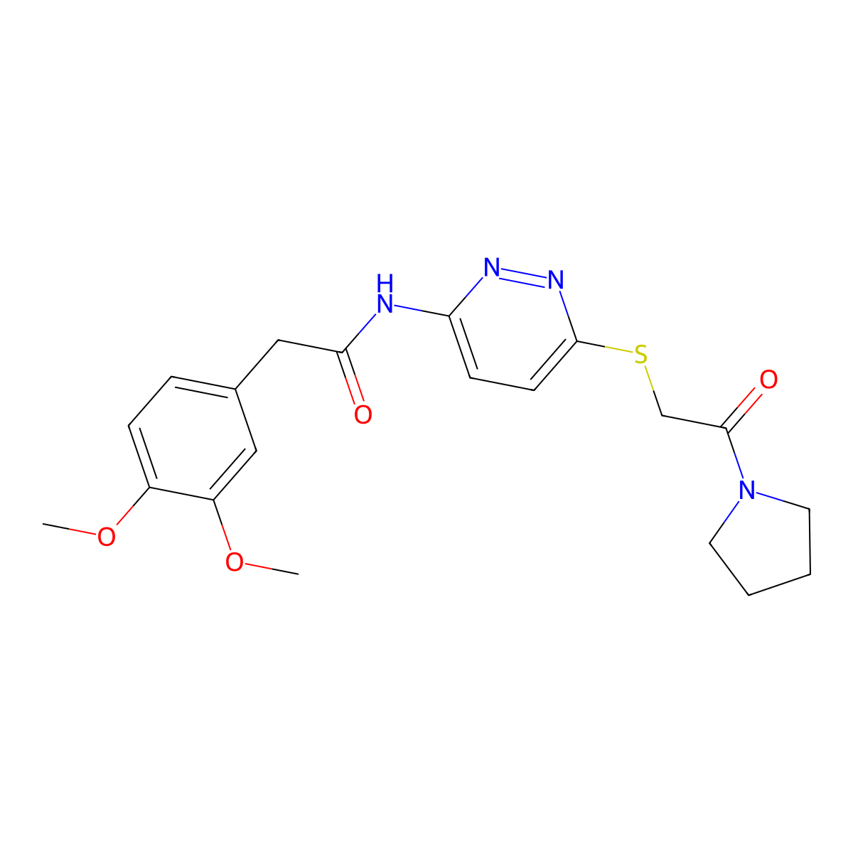 2-(3,4-dimethoxyphenyl)-N-(6-((2-oxo-2-(pyrrolidin-1-yl)ethyl)thio)pyridazin-3-yl)acetamide molecular structure, CAS 1021225-83-1