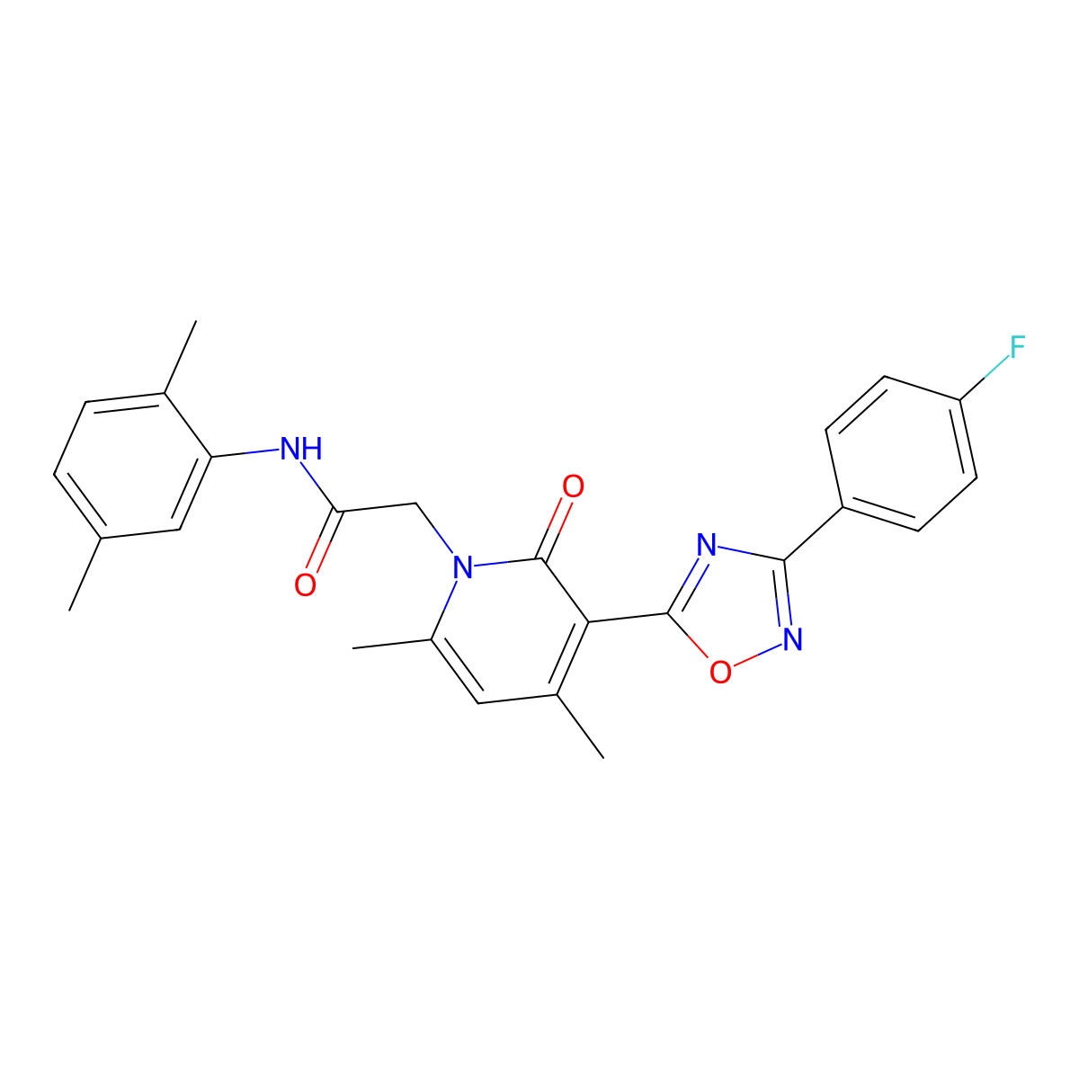 N-(2,5-dimethylphenyl)-2-(3-(3-(4-fluorophenyl)-1,2,4-oxadiazol-5-yl)-4,6-dimethyl-2-oxopyridin-1(2H)-yl)acetamide molecular structure, CAS 1021225-85-3