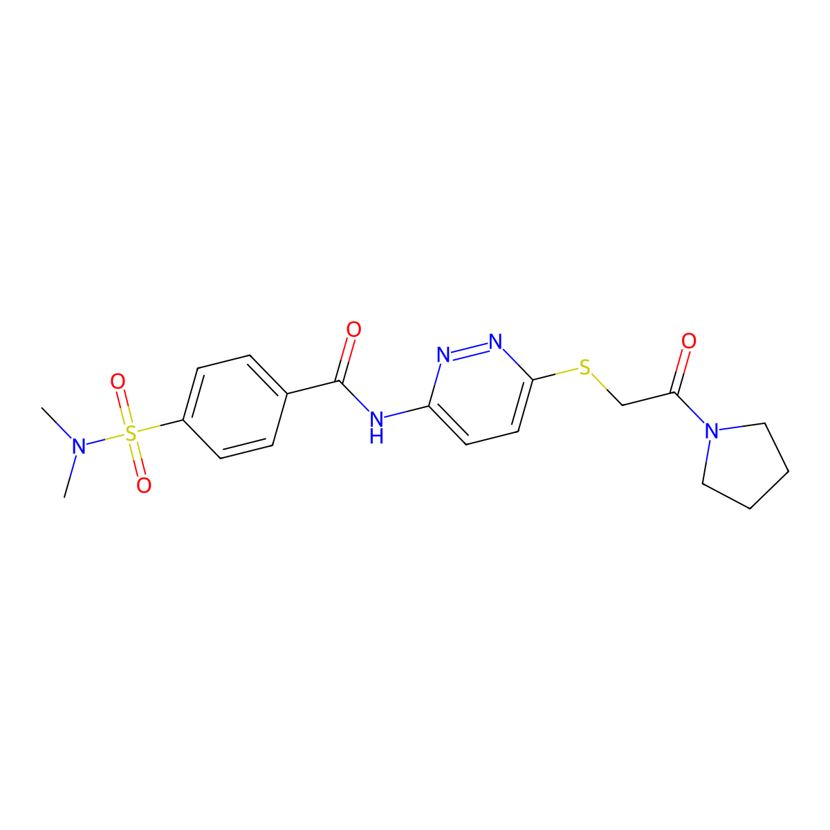 4-(N,N-dimethylsulfamoyl)-N-(6-((2-oxo-2-(pyrrolidin-1-yl)ethyl)thio)pyridazin-3-yl)benzamide molecular structure, CAS 1021225-86-4