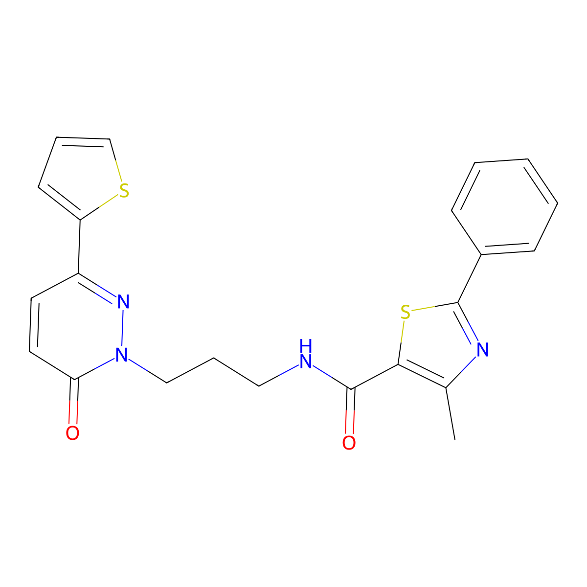4-methyl-N-{3-[6-oxo-3-(thiophen-2-yl)-1,6-dihydropyridazin-1-yl]propyl}-2-phenyl-1,3-thiazole-5-carboxamide molecular structure, CAS 1021225-87-5