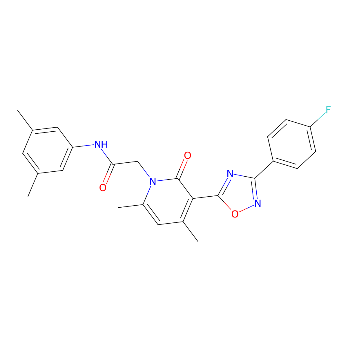 N-(3,5-dimethylphenyl)-2-(3-(3-(4-fluorophenyl)-1,2,4-oxadiazol-5-yl)-4,6-dimethyl-2-oxopyridin-1(2H)-yl)acetamide molecular structure, CAS 1021225-89-7