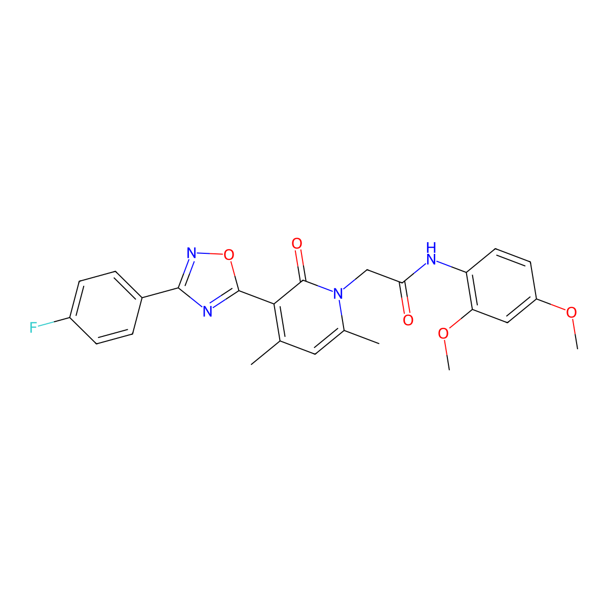 N-(2,4-dimethoxyphenyl)-2-(3-(3-(4-fluorophenyl)-1,2,4-oxadiazol-5-yl)-4,6-dimethyl-2-oxopyridin-1(2H)-yl)acetamide molecular structure, CAS 1021225-92-2