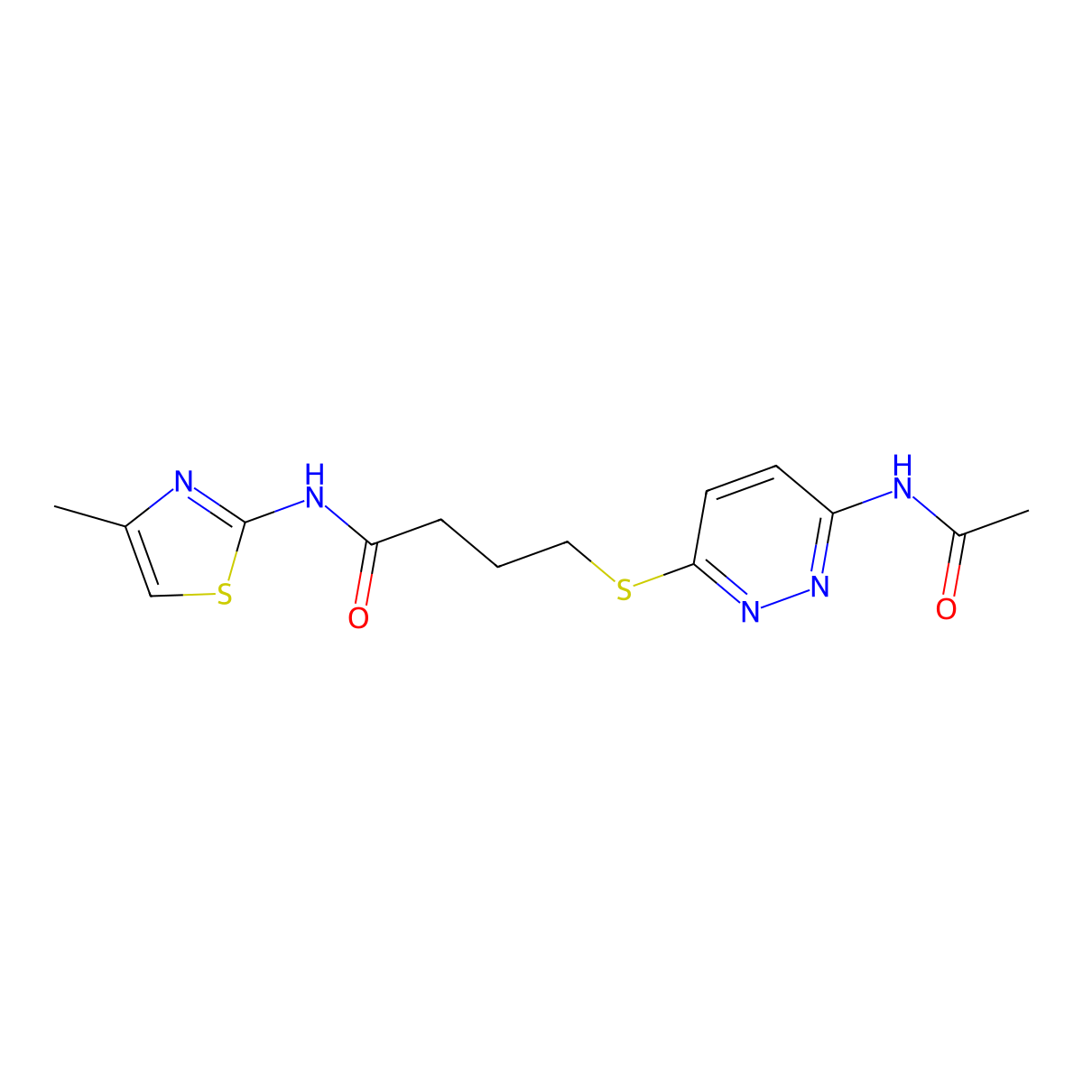 4-((6-acetamidopyridazin-3-yl)thio)-N-(4-methylthiazol-2-yl)butanamide molecular structure, CAS 1021225-93-3