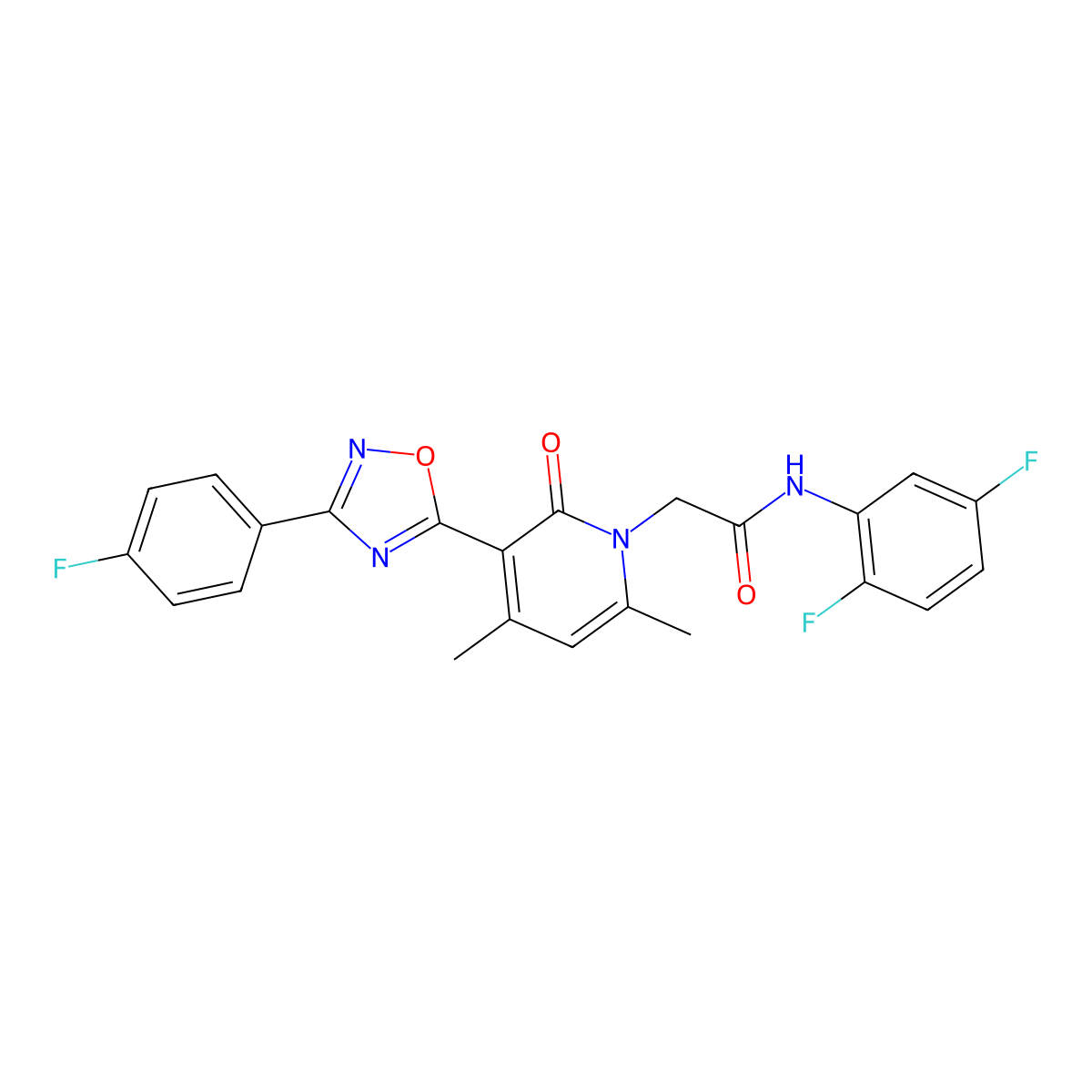 N-(2,5-difluorophenyl)-2-(3-(3-(4-fluorophenyl)-1,2,4-oxadiazol-5-yl)-4,6-dimethyl-2-oxopyridin-1(2H)-yl)acetamide molecular structure, CAS 1021225-95-5