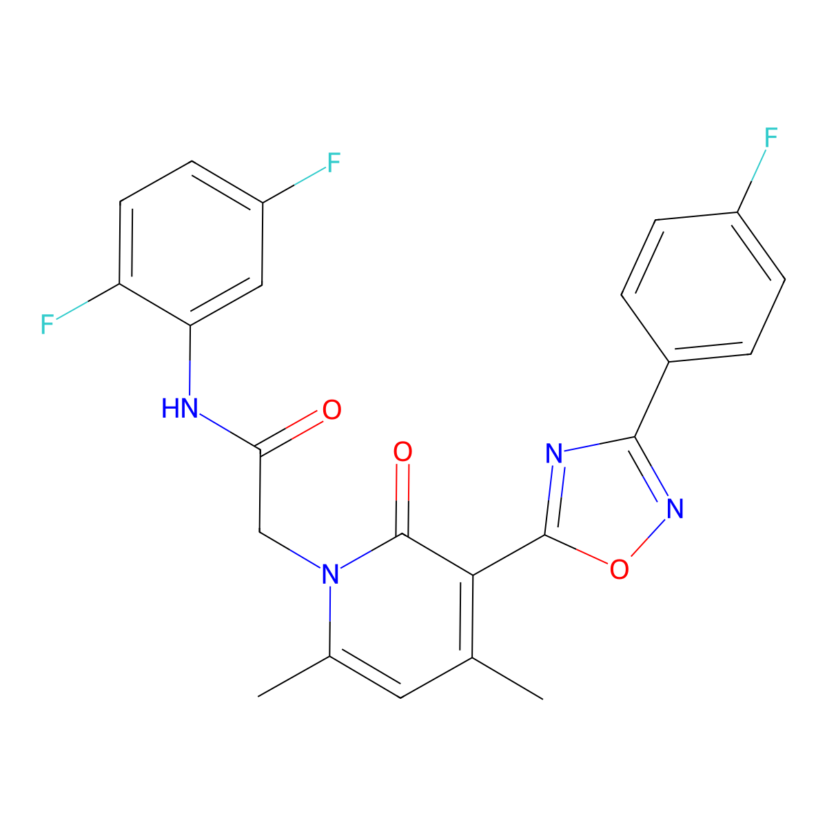 N-(2,5-difluorophenyl)-2-(3-(3-(4-fluorophenyl)-1,2,4-oxadiazol-5-yl)-4,6-dimethyl-2-oxopyridin-1(2H)-yl)acetamide molecular structure, CAS 1021225-95-5