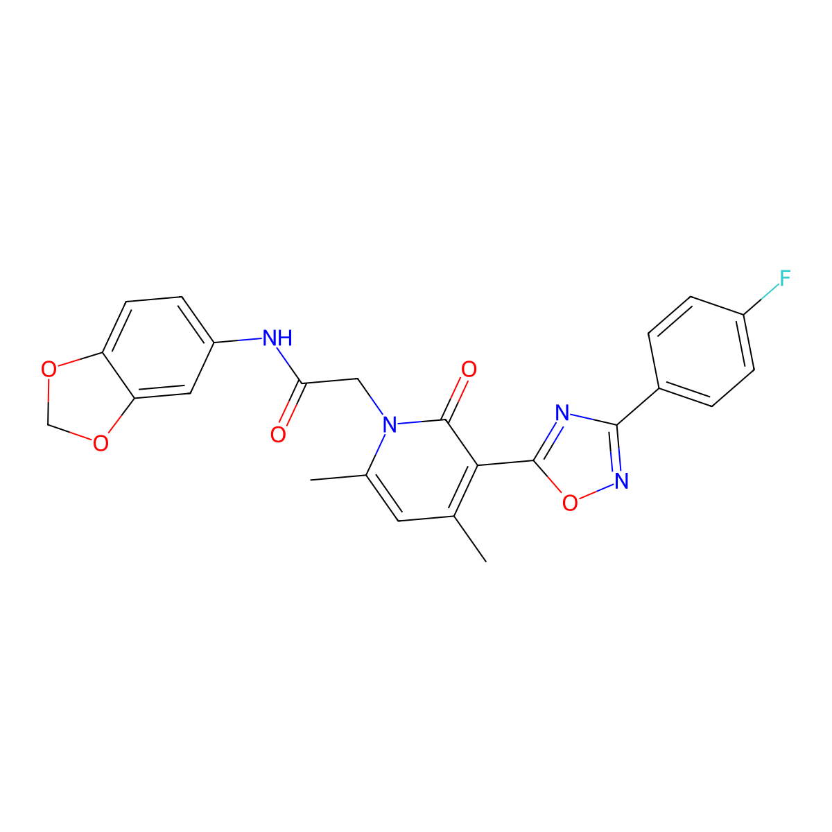 N-(benzo[d][1,3]dioxol-5-yl)-2-(3-(3-(4-fluorophenyl)-1,2,4-oxadiazol-5-yl)-4,6-dimethyl-2-oxopyridin-1(2H)-yl)acetamide molecular structure, CAS 1021225-98-8