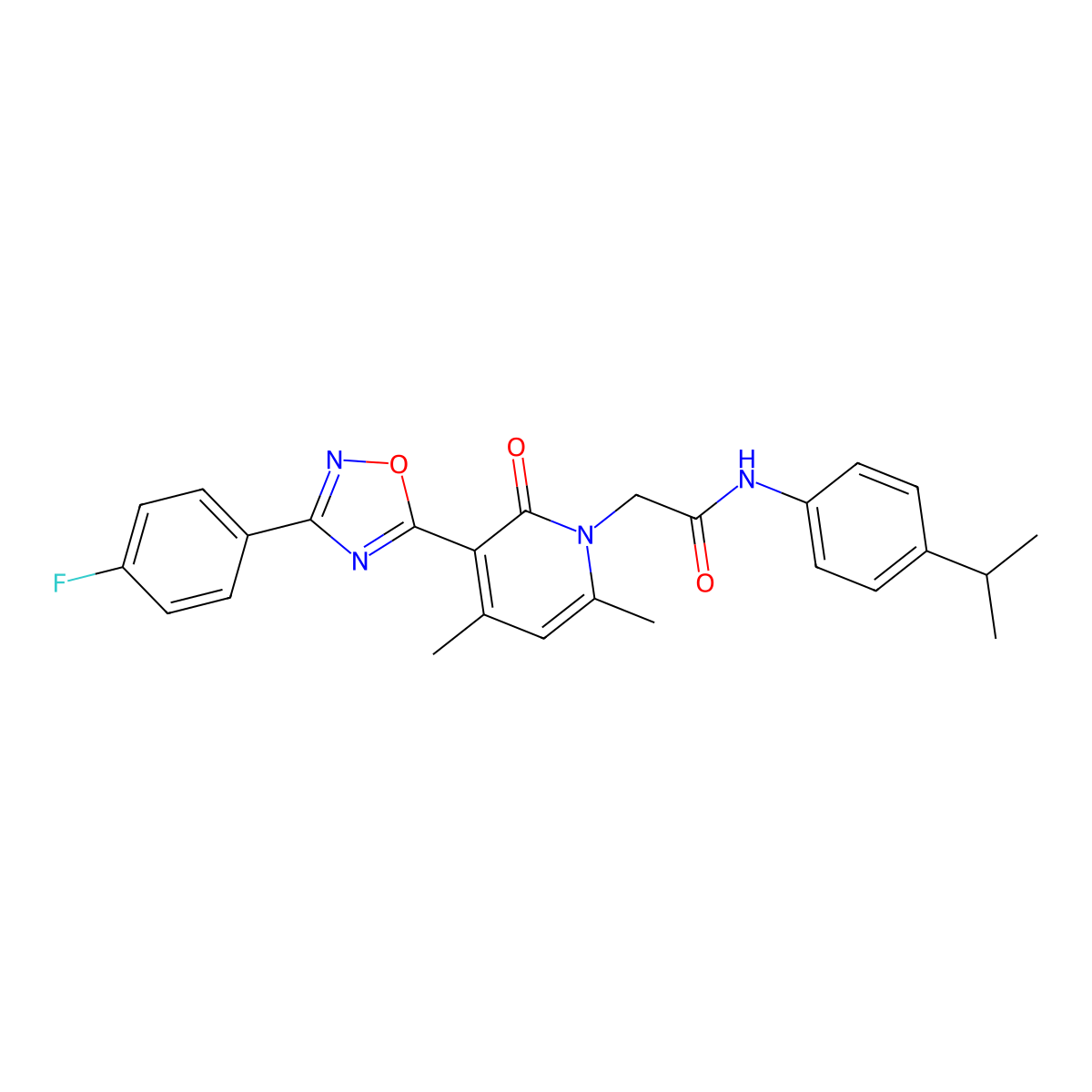 2-(3-(3-(4-fluorophenyl)-1,2,4-oxadiazol-5-yl)-4,6-dimethyl-2-oxopyridin-1(2H)-yl)-N-(4-isopropylphenyl)acetamide molecular structure, CAS 1021226-01-6