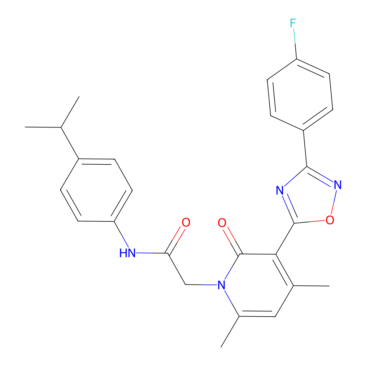 2-(3-(3-(4-fluorophenyl)-1,2,4-oxadiazol-5-yl)-4,6-dimethyl-2-oxopyridin-1(2H)-yl)-N-(4-isopropylphenyl)acetamide molecular structure, CAS 1021226-01-6