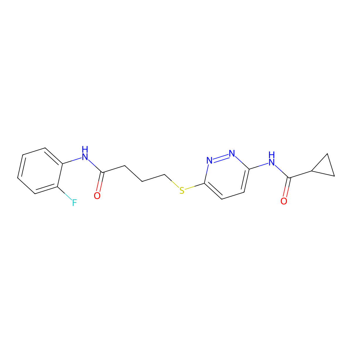 N-(6-((4-((2-fluorophenyl)amino)-4-oxobutyl)thio)pyridazin-3-yl)cyclopropanecarboxamide molecular structure, CAS 1021226-04-9