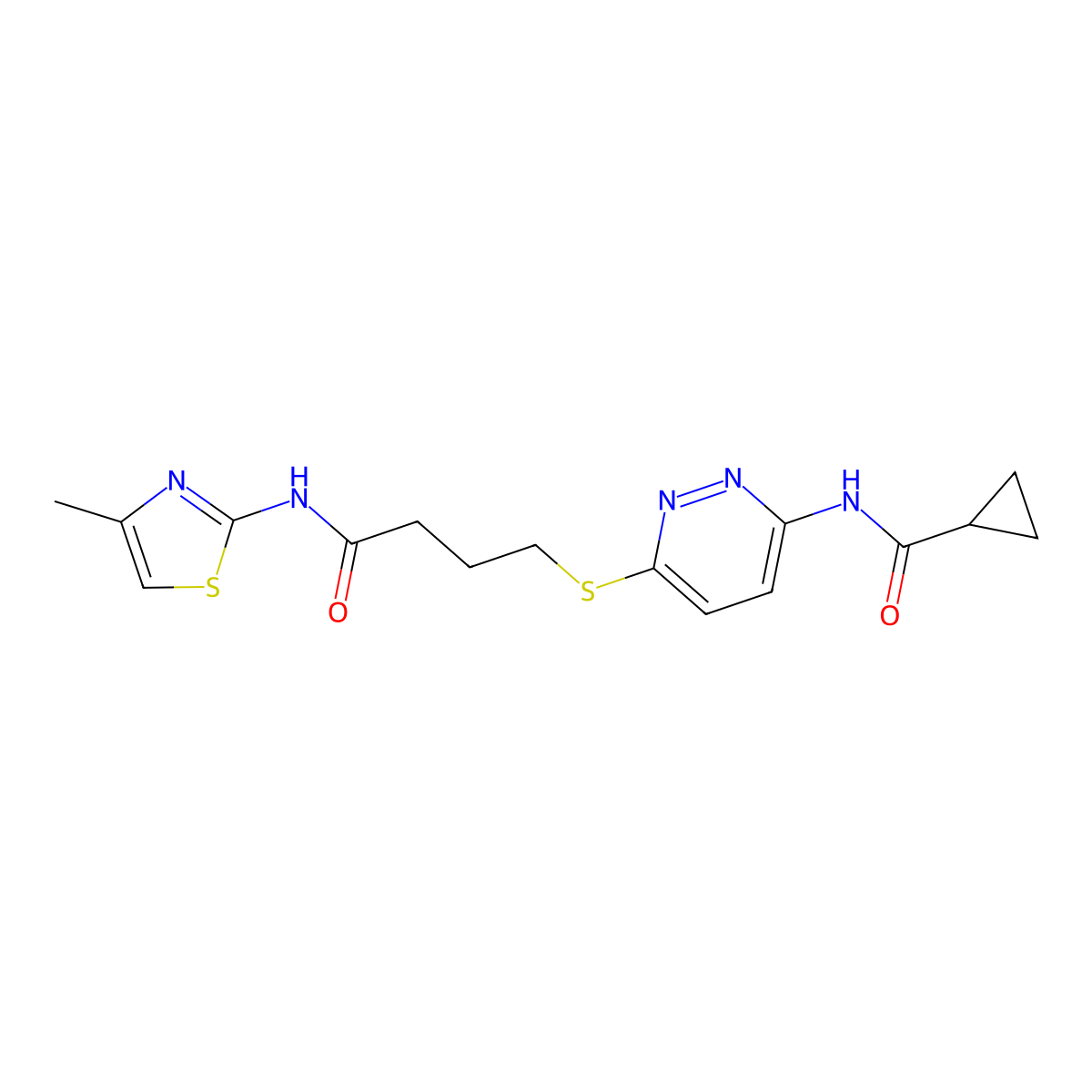 N-(6-((4-((4-methylthiazol-2-yl)amino)-4-oxobutyl)thio)pyridazin-3-yl)cyclopropanecarboxamide molecular structure, CAS 1021226-06-1