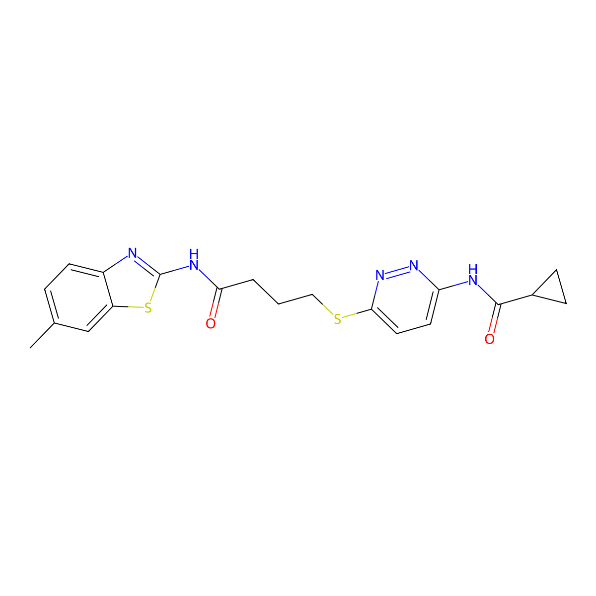 N-(6-((4-((6-methylbenzo[d]thiazol-2-yl)amino)-4-oxobutyl)thio)pyridazin-3-yl)cyclopropanecarboxamide molecular structure, CAS 1021226-09-4