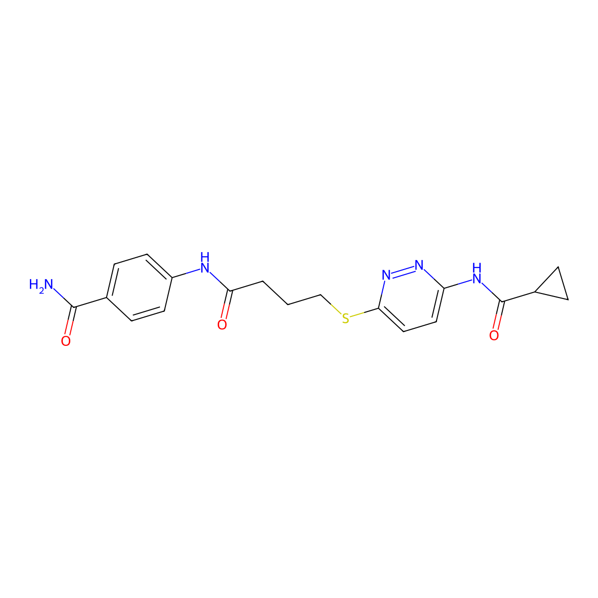 4-(4-((6-(Cyclopropanecarboxamido)pyridazin-3-yl)thio)butanamido)benzamide molecular structure, CAS 1021226-11-8