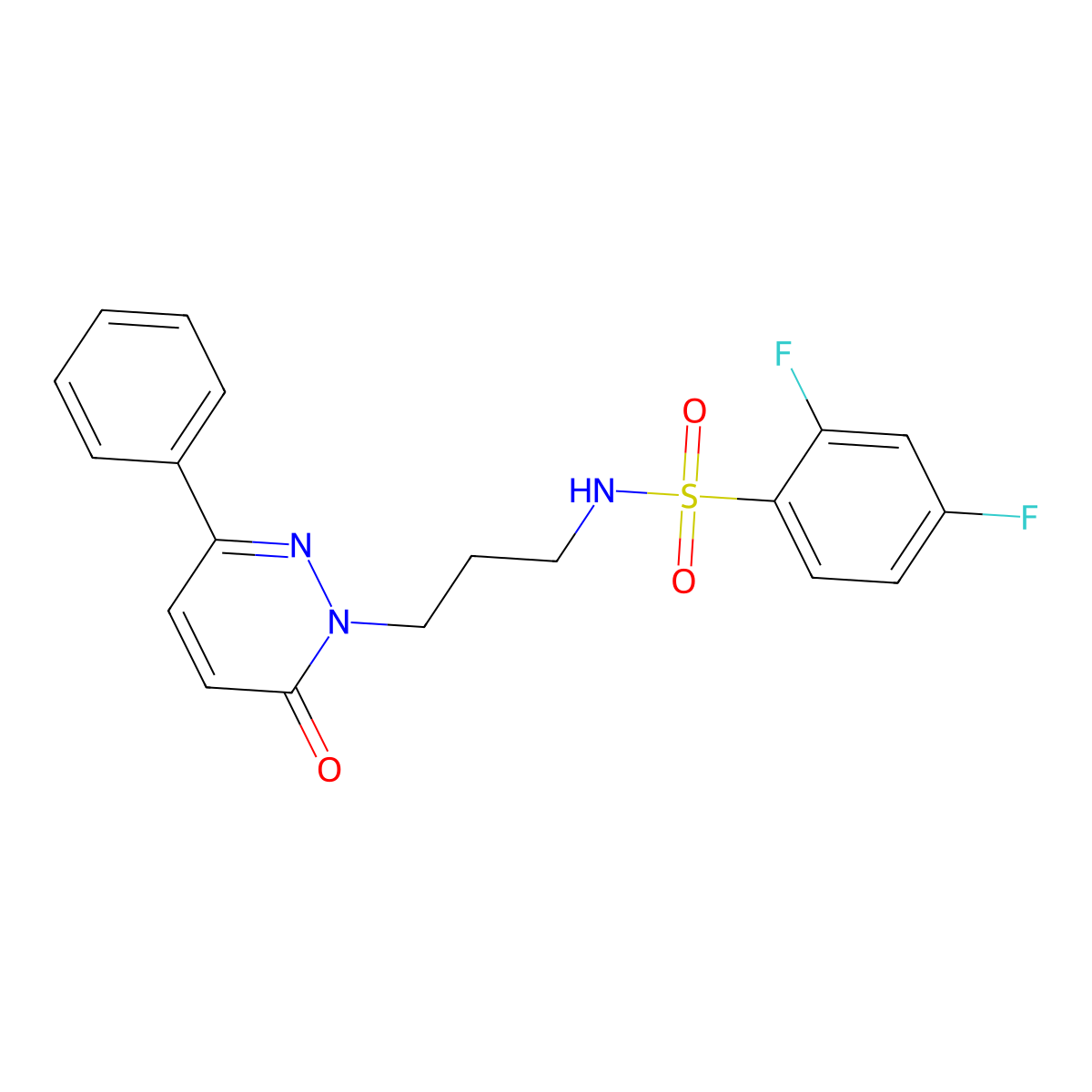 2,4-difluoro-N-(3-(6-oxo-3-phenylpyridazin-1(6H)-yl)propyl)benzenesulfonamide molecular structure, CAS 1021226-12-9