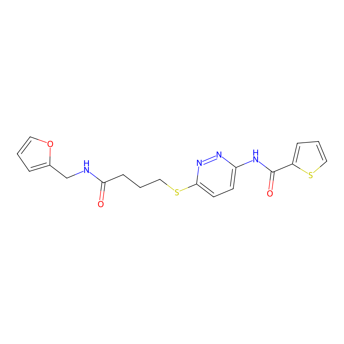 N-(6-((4-((furan-2-ylmethyl)amino)-4-oxobutyl)thio)pyridazin-3-yl)thiophene-2-carboxamide molecular structure, CAS 1021226-14-1