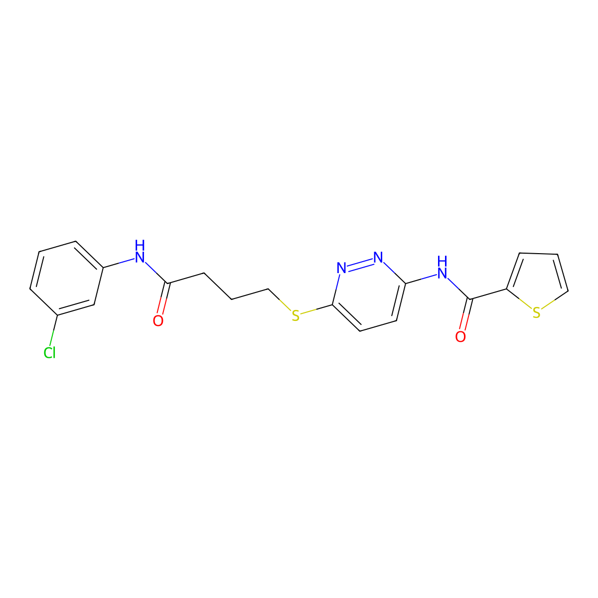 N-(6-((4-((3-chlorophenyl)amino)-4-oxobutyl)thio)pyridazin-3-yl)thiophene-2-carboxamide molecular structure, CAS 1021226-16-3