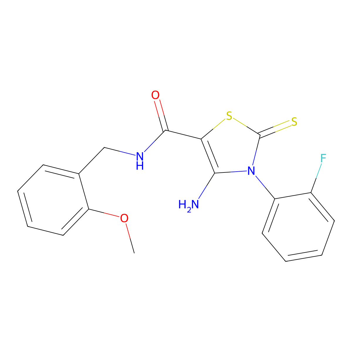 4-amino-3-(2-fluorophenyl)-N-[(2-methoxyphenyl)methyl]-2-sulfanylidene-2,3-dihydro-1,3-thiazole-5-carboxamide molecular structure, CAS 1021226-20-9