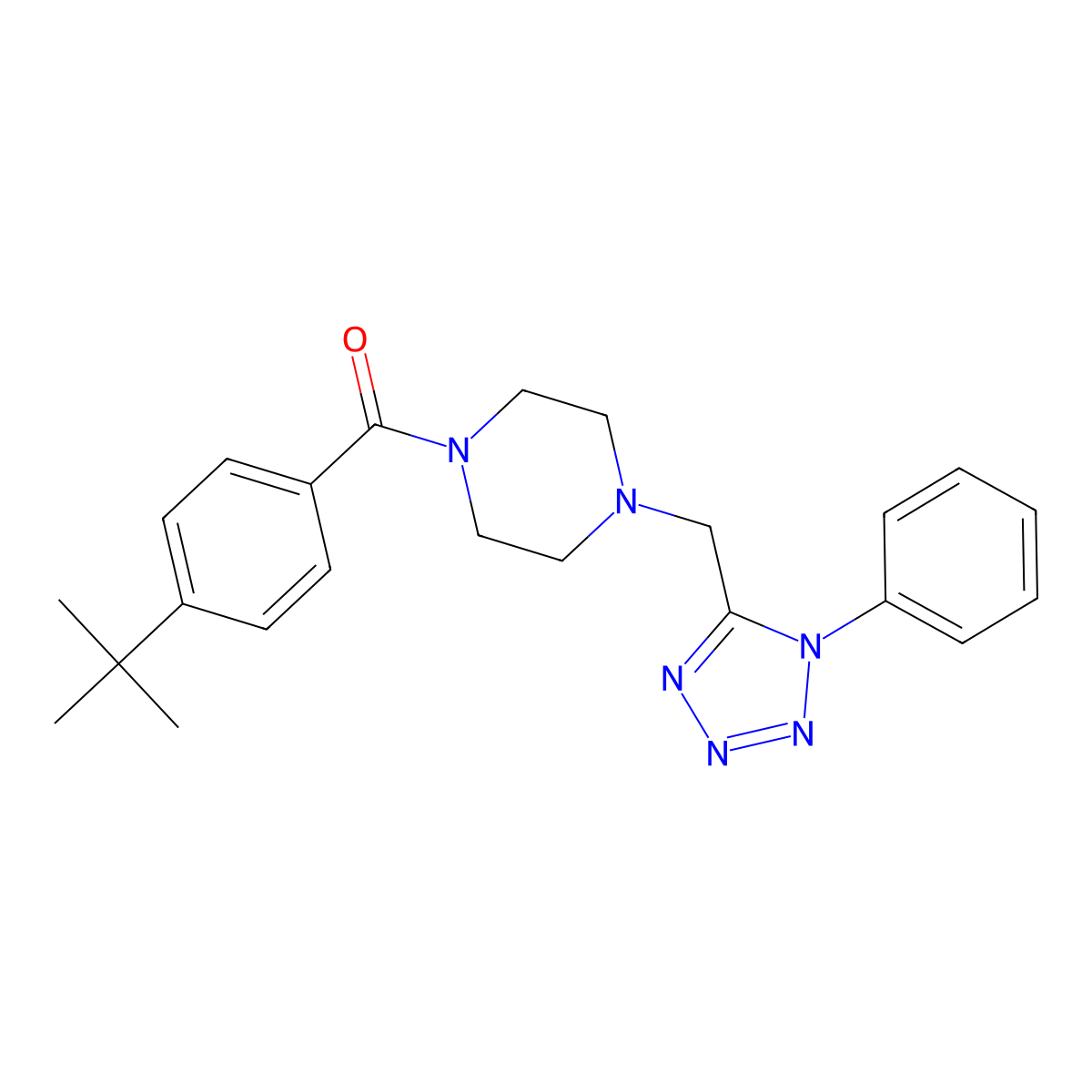 (4-(tert-butyl)phenyl)(4-((1-phenyl-1H-tetrazol-5-yl)methyl)piperazin-1-yl)methanone molecular structure, CAS 1021226-25-4