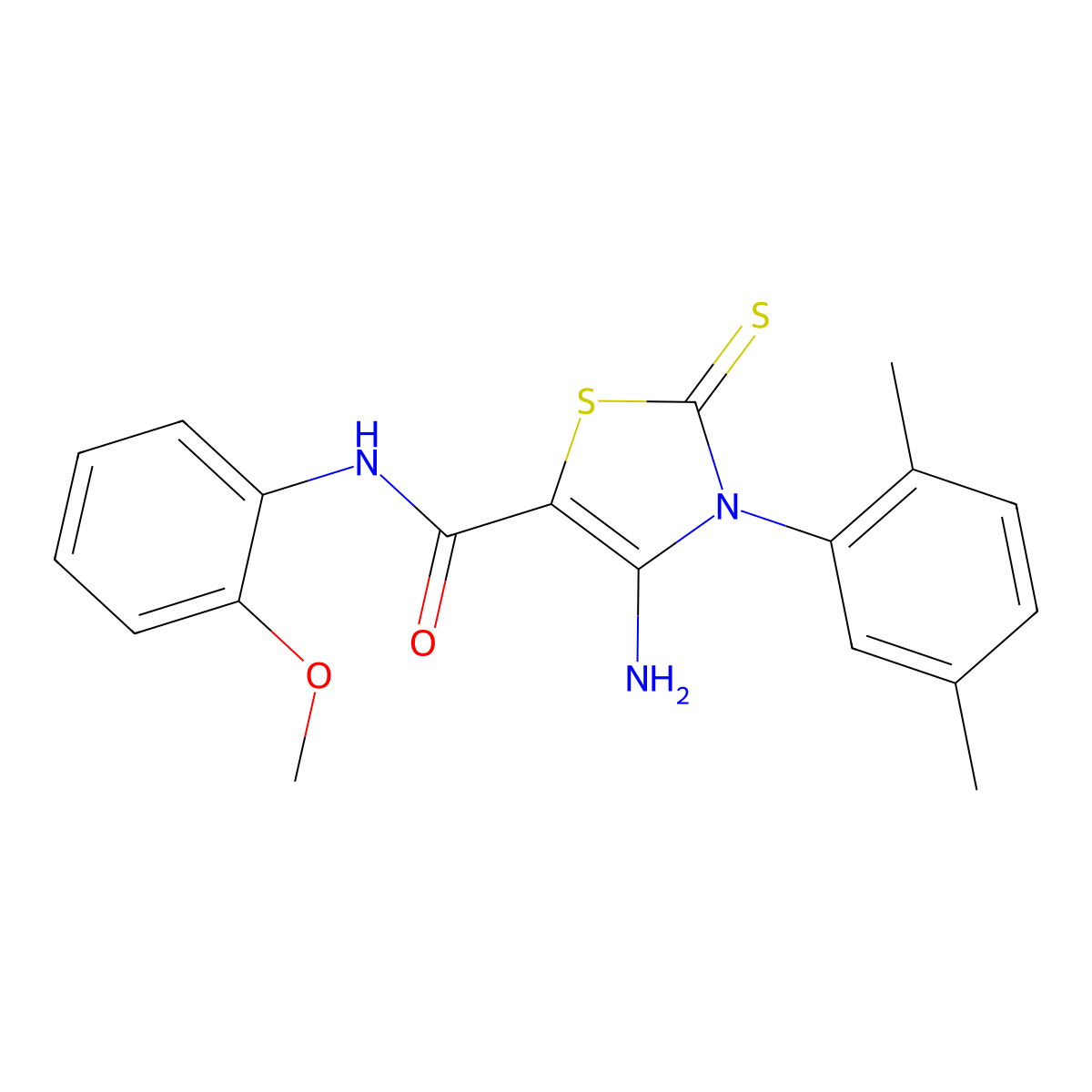 4-amino-3-(2,5-dimethylphenyl)-N-(2-methoxyphenyl)-2-sulfanylidene-2,3-dihydro-1,3-thiazole-5-carboxamide molecular structure, CAS 1021226-27-6