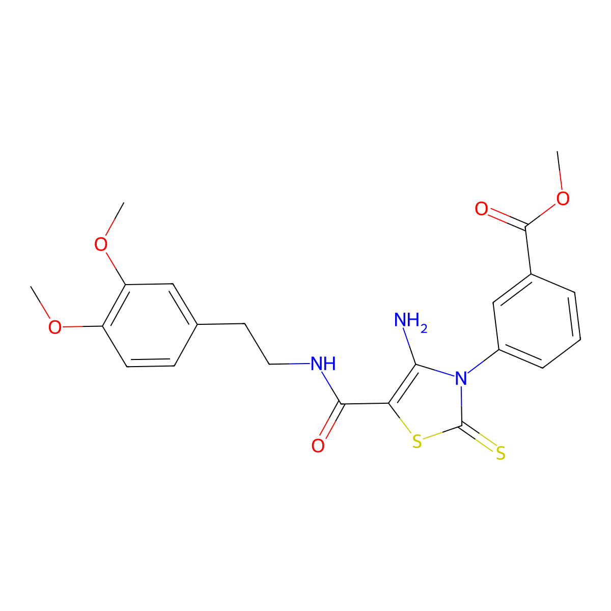 Methyl 3-(4-amino-5-{[2-(3,4-dimethoxyphenyl)ethyl]carbamoyl}-2-sulfanylidene-2,3-dihydro-1,3-thiazol-3-yl)benzoate molecular structure, CAS 1021226-29-8