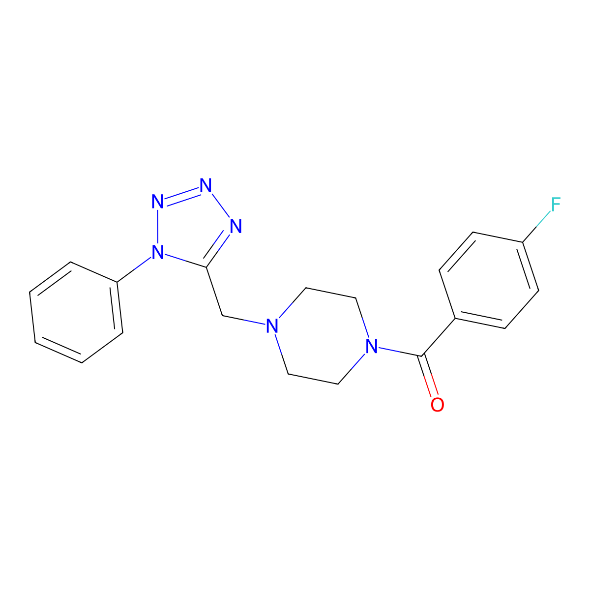 (4-fluorophenyl)(4-((1-phenyl-1H-tetrazol-5-yl)methyl)piperazin-1-yl)methanone molecular structure, CAS 1021226-30-1