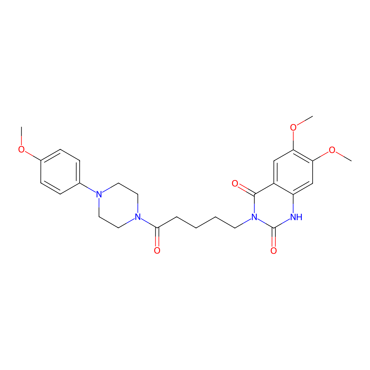 6,7-Dimethoxy-3-{5-[4-(4-methoxyphenyl)piperazin-1-yl]-5-oxopentyl}-1,2,3,4-tetrahydroquinazoline-2,4-dione molecular structure, CAS 1021226-33-4