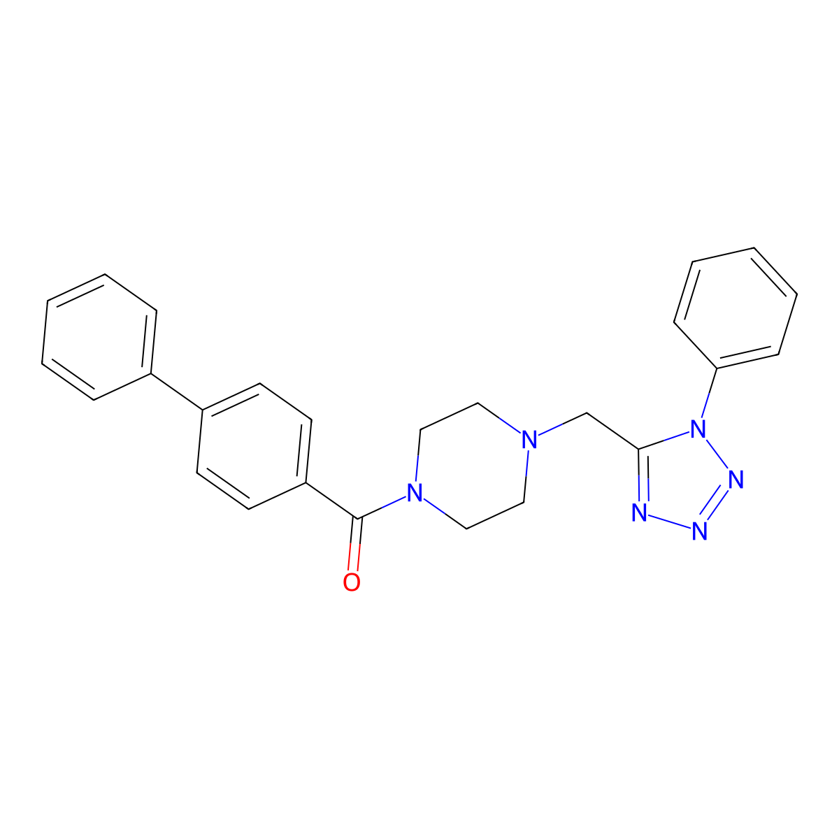 [1,1'-biphenyl]-4-yl(4-((1-phenyl-1H-tetrazol-5-yl)methyl)piperazin-1-yl)methanone molecular structure, CAS 1021226-34-5