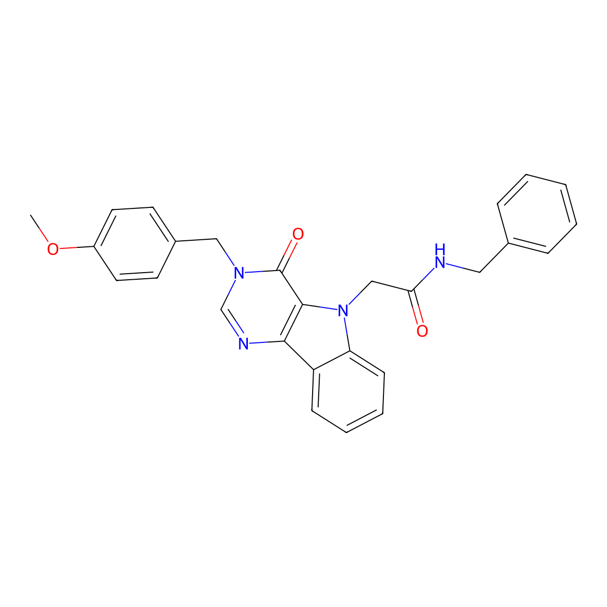 N-benzyl-2-(3-(4-methoxybenzyl)-4-oxo-3H-pyrimido[5,4-b]indol-5(4H)-yl)acetamide molecular structure, CAS 1021226-35-6