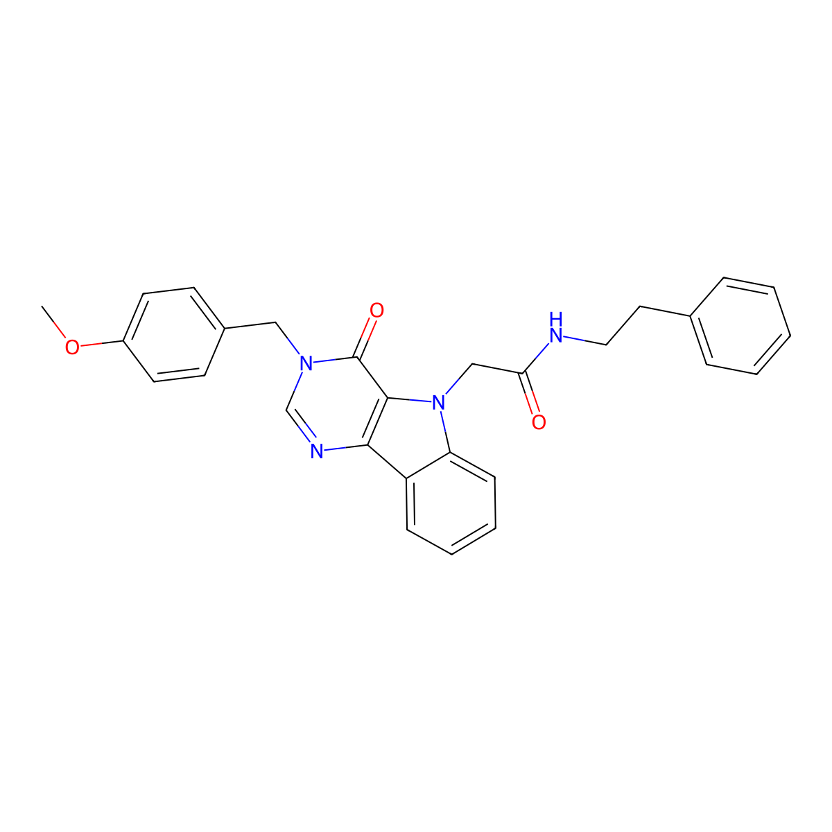 2-(3-(4-methoxybenzyl)-4-oxo-3H-pyrimido[5,4-b]indol-5(4H)-yl)-N-phenethylacetamide molecular structure, CAS 1021226-38-9
