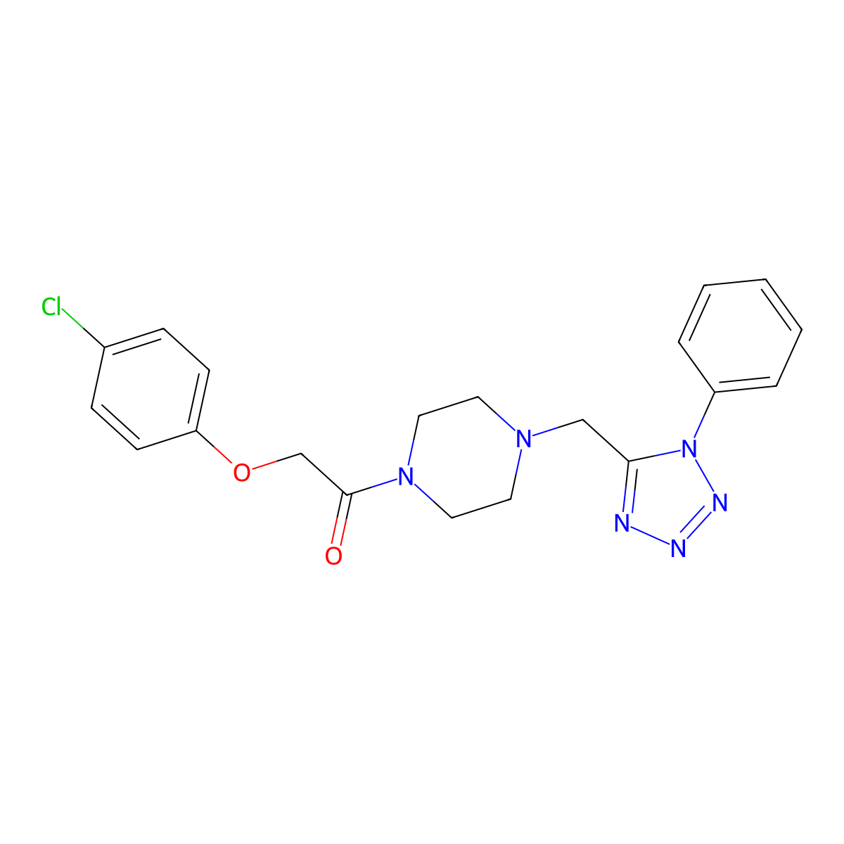 2-(4-chlorophenoxy)-1-(4-((1-phenyl-1H-tetrazol-5-yl)methyl)piperazin-1-yl)ethanone molecular structure, CAS 1021226-39-0